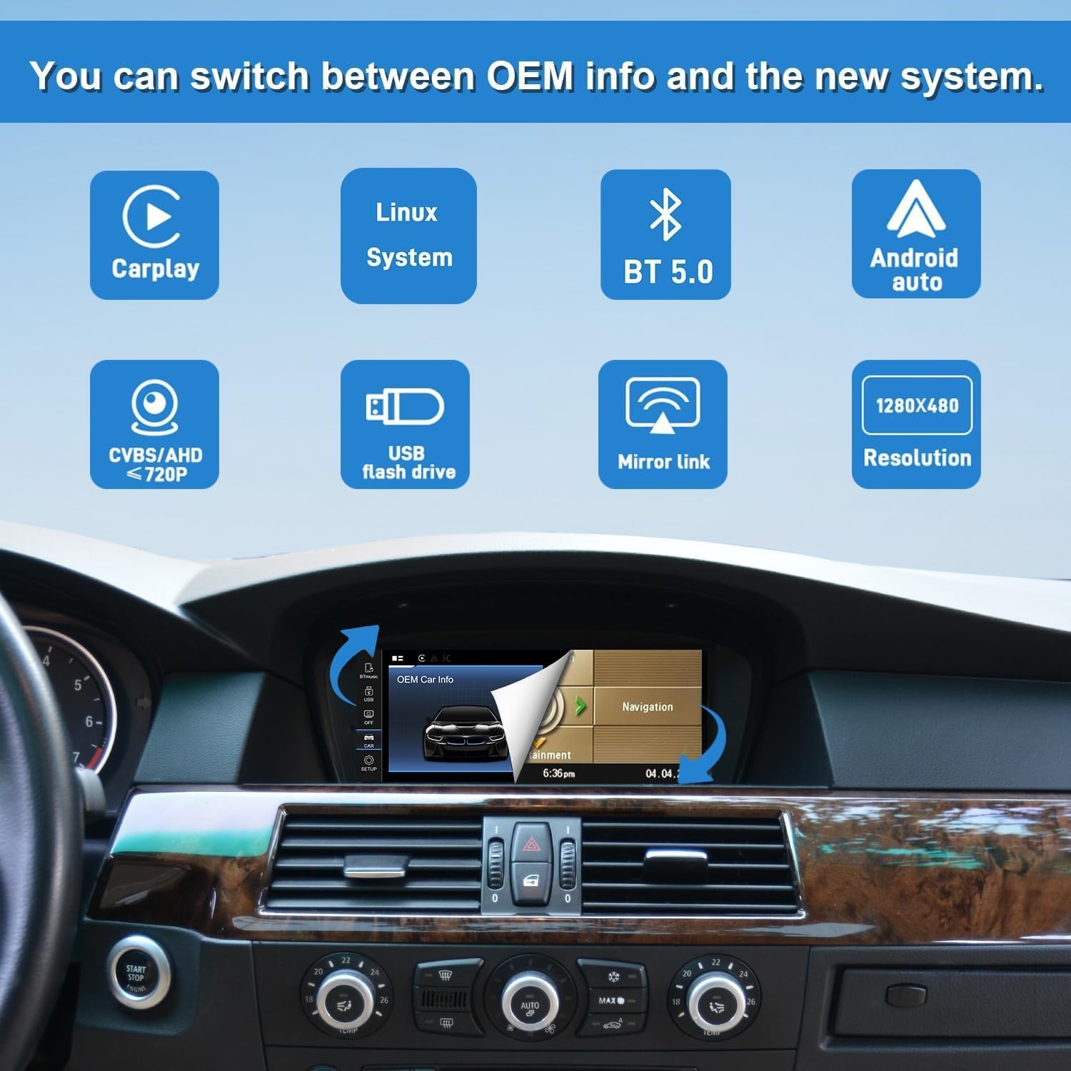 8.8′ Wireless CarPlay TouchScreen With Youtube For BMW E90 E60 E63 E64 CCC/CIC