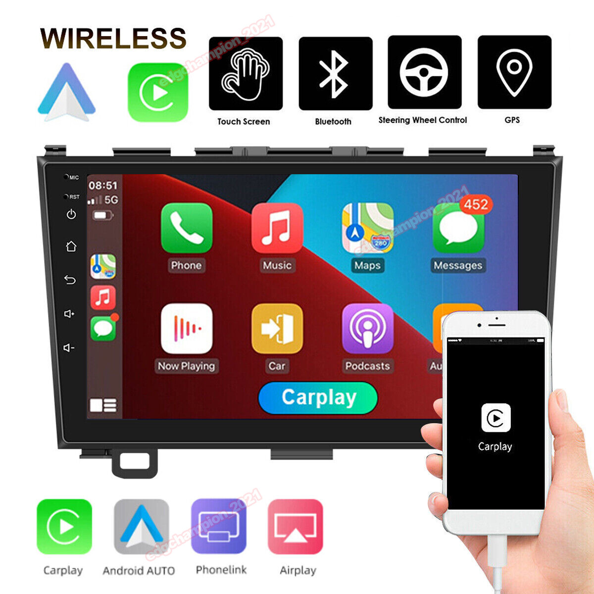 Apple Carplay For Honda CRV 2007-2011 Android 12.0 9” Car Stereo Radio GPS WIFI