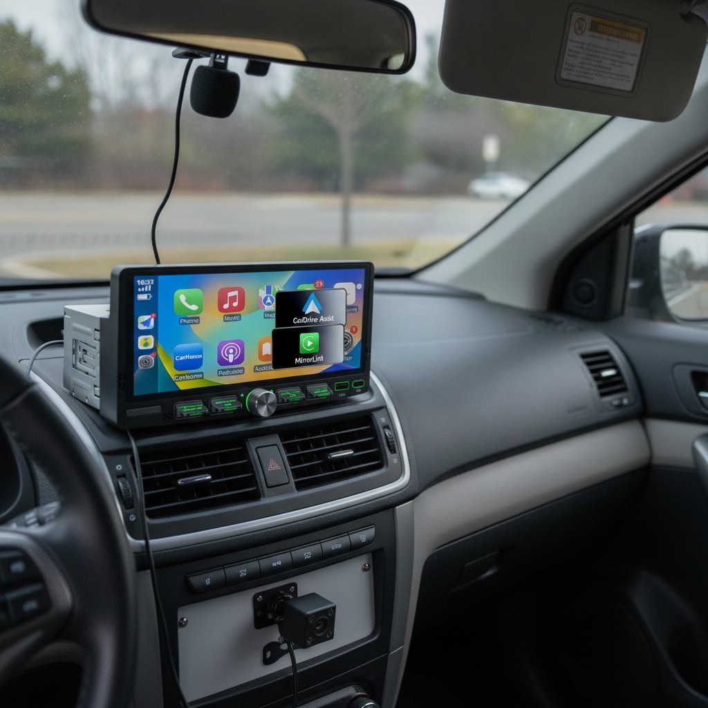 Single 1 Din Car Stereo Wireless CarPlay 6.8″ Touchscreen Bluetooth Radio FM USB
