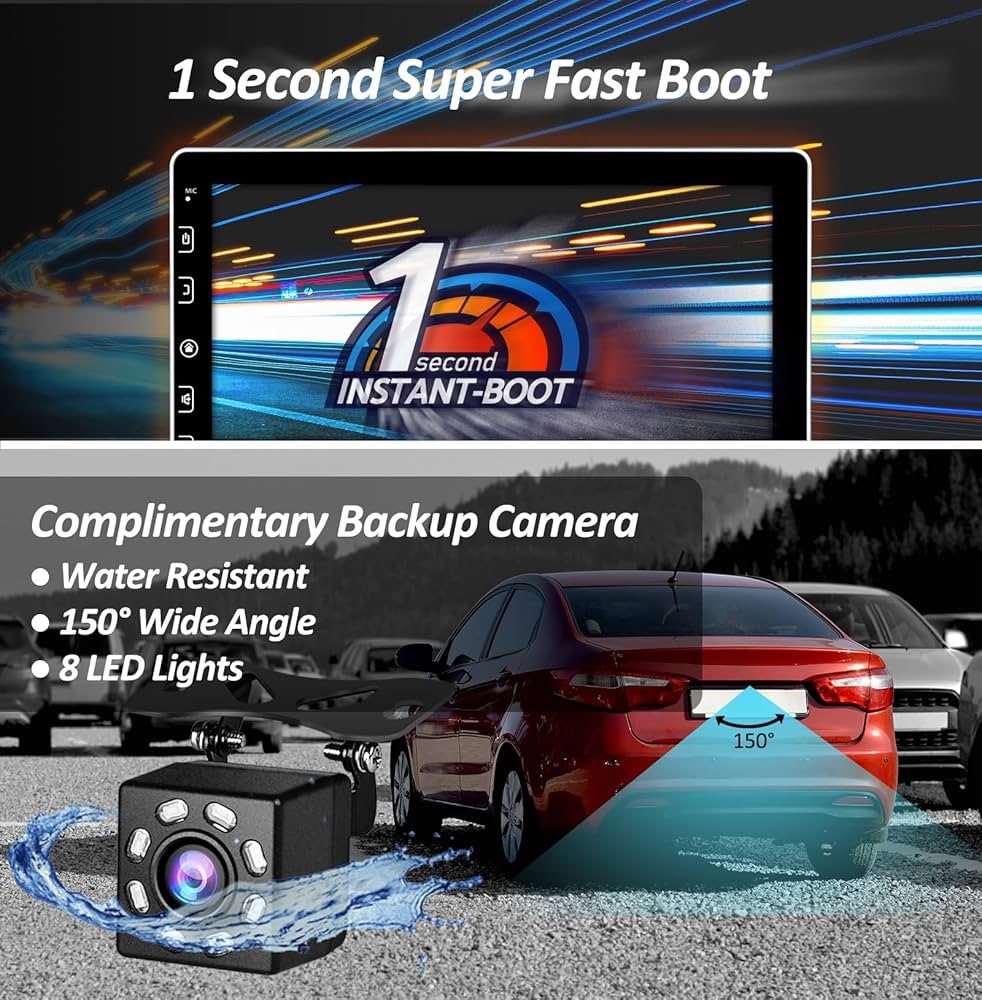 Double Din Car Stereo – 10″ Touchscreen Car Stereo + Bluetooth & Back Camera