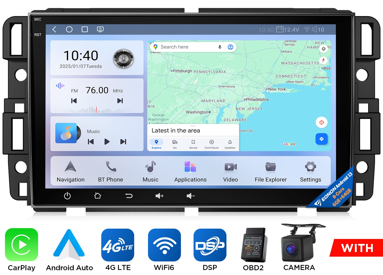 Android 13 8+128G 8″ Car Stereo DSP GPS CarPlay 4G Radio for GMC Yukon 2007-2014