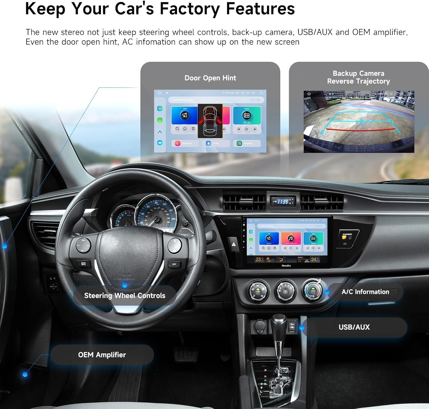 Dasaita Android 13 Car Stereo Carpaly Andriod Auto for Toyota Corolla 2014-16