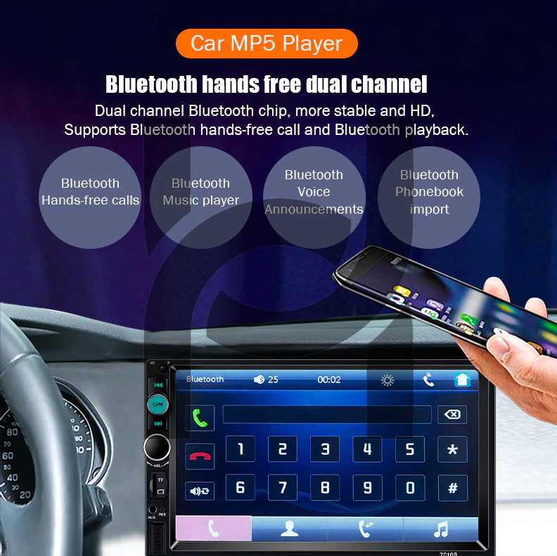 Double 2 DIN Car MP5 Player 7″ Bluetooth Touch Screen Stereo Radio With Camera