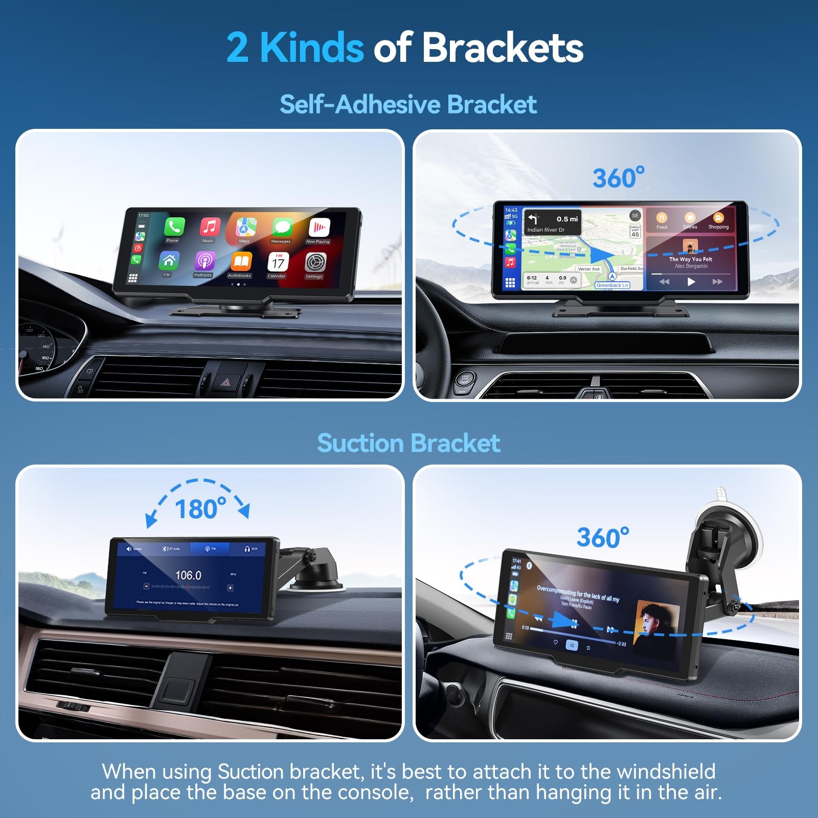10″ Wireless CarPlay & Android Auto Screen with Backup Camera & GPS Navigation