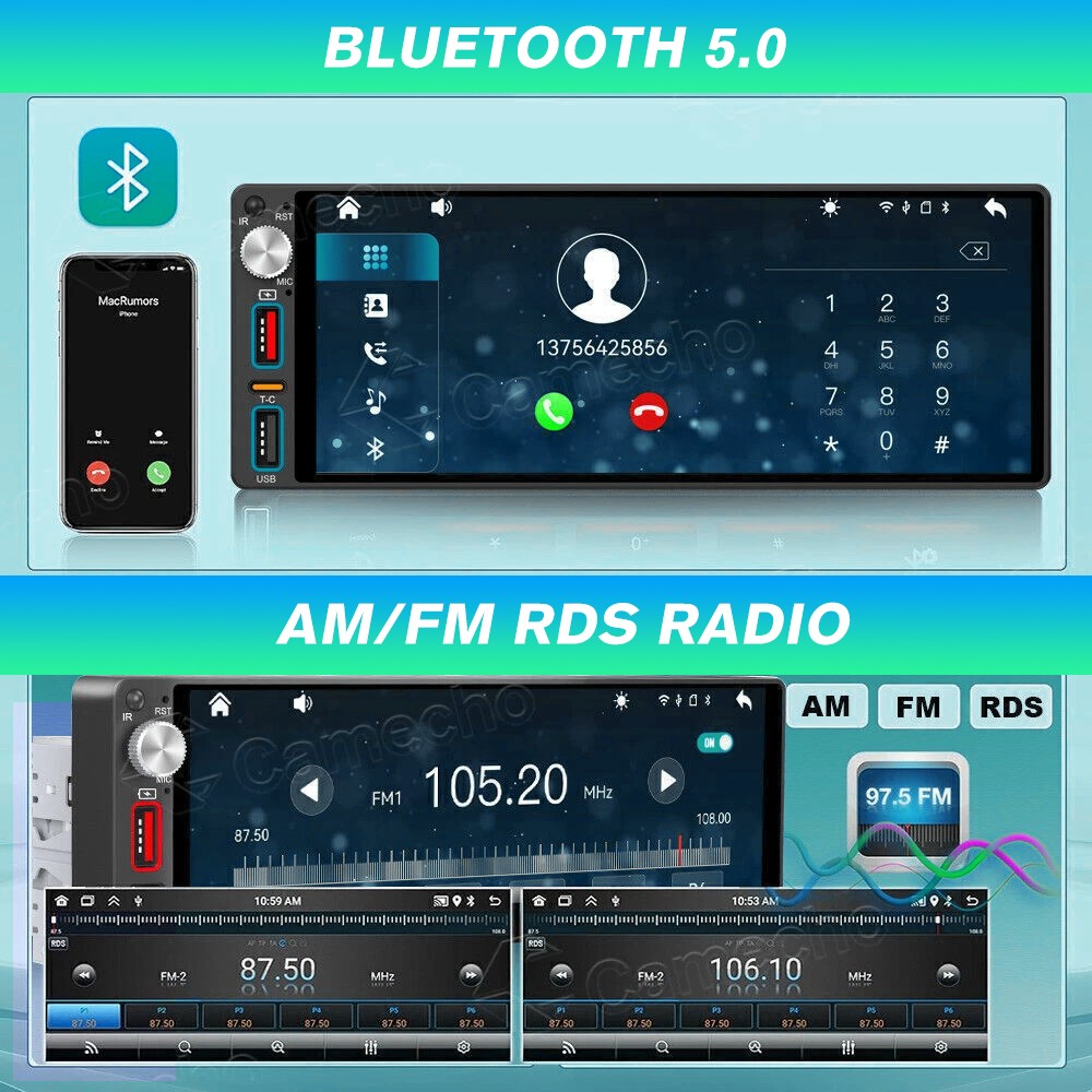 Single 1 Din Car Stereo Apple CarPlay 6.9” touchscreen Bluetooth Radio SWC USB