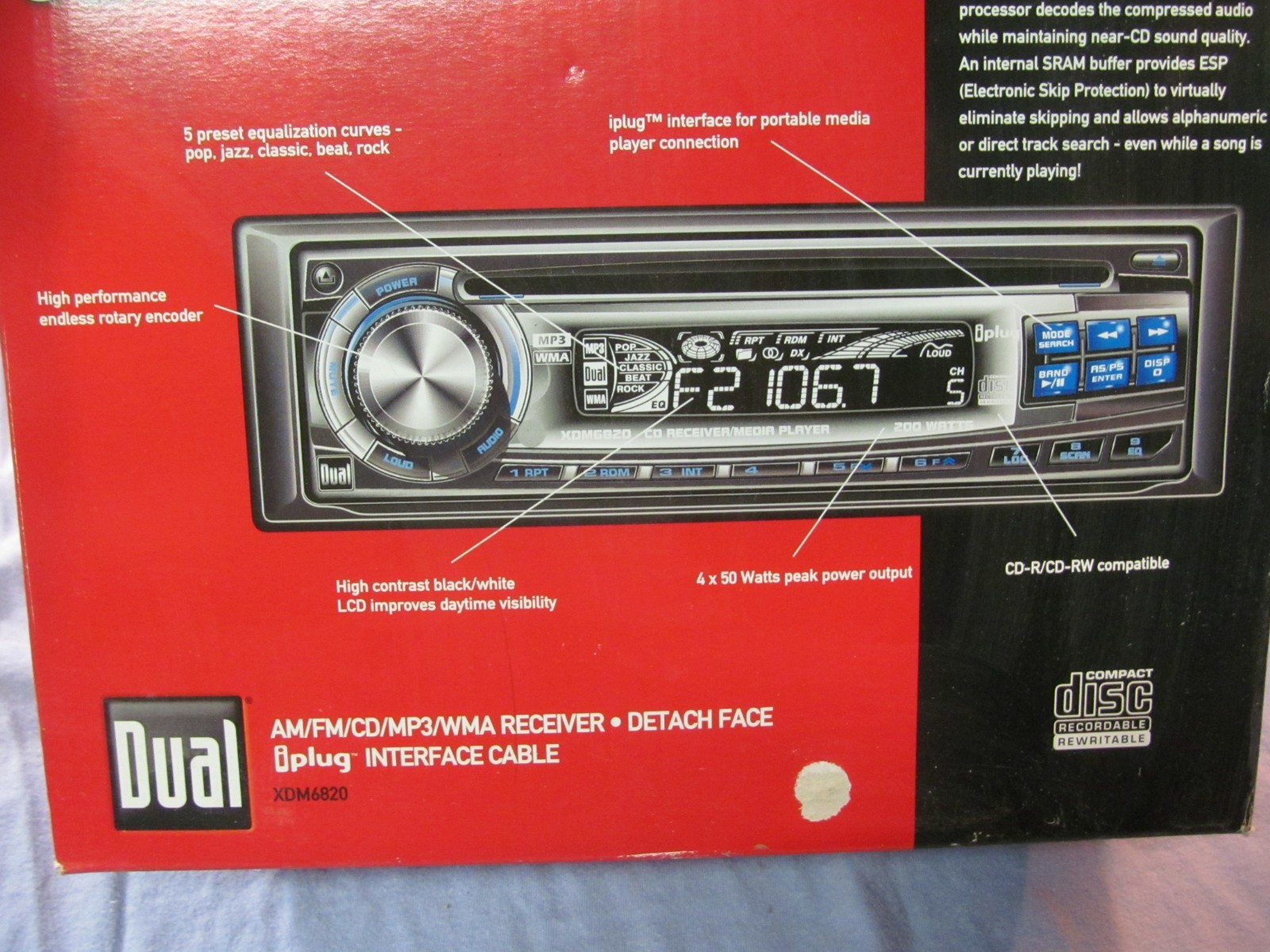 NEW SEALED DUAL XDM6820 CAR STEREO AM FM CD MP3 WMA RECEIVER 200W DETATCH FACE
