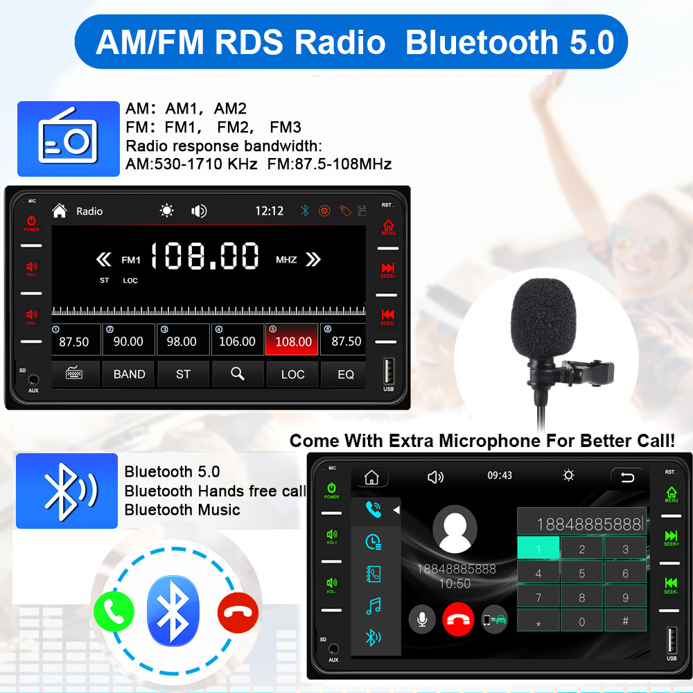7″ Double Din Android 12 Car Stereo Apple CarPlay GPS WiFi Play MP5 Radio+Camera