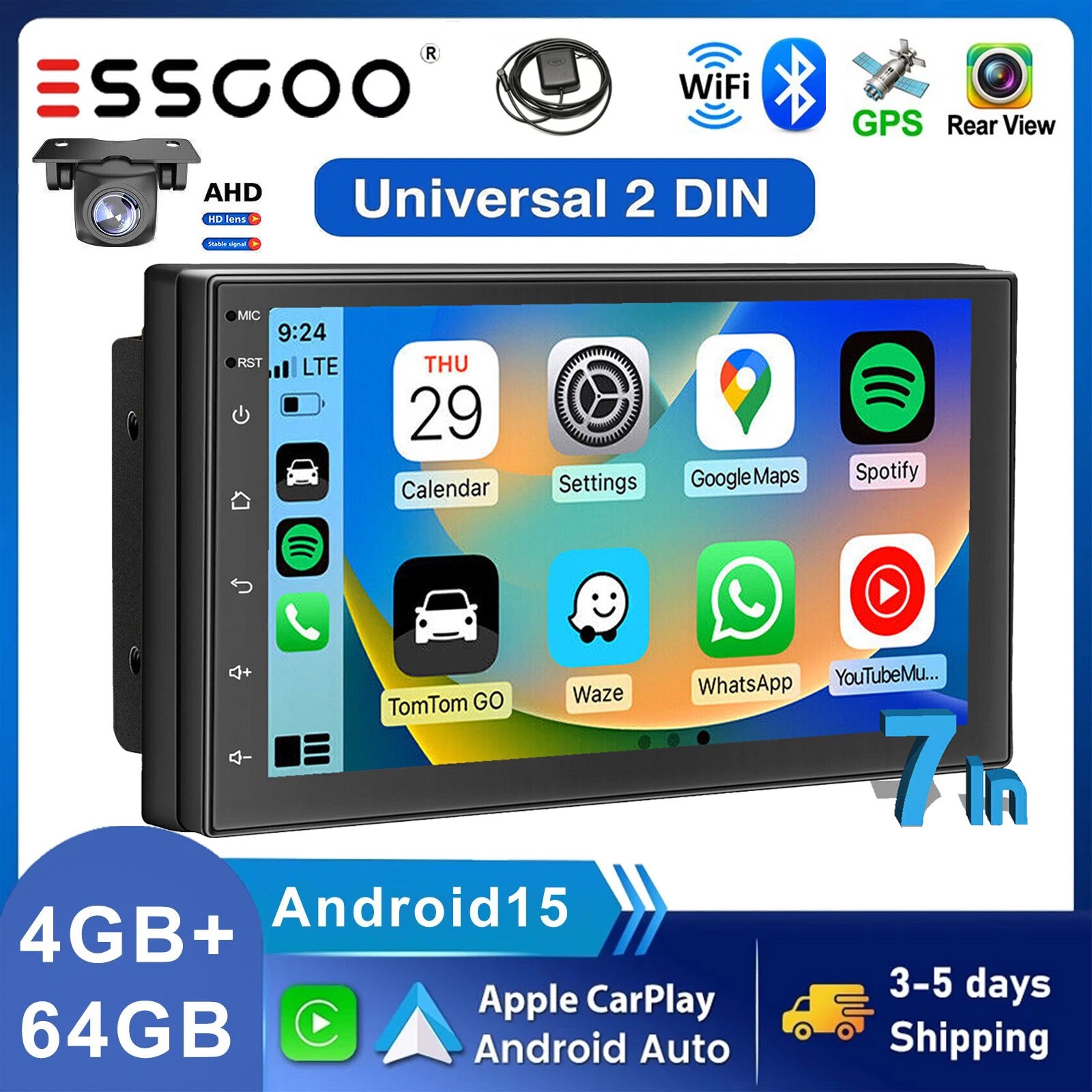 7′ Double 2 Din Android 15 Touch Screen Car Stereo Radio GPS WIFI BT Carplay AHD