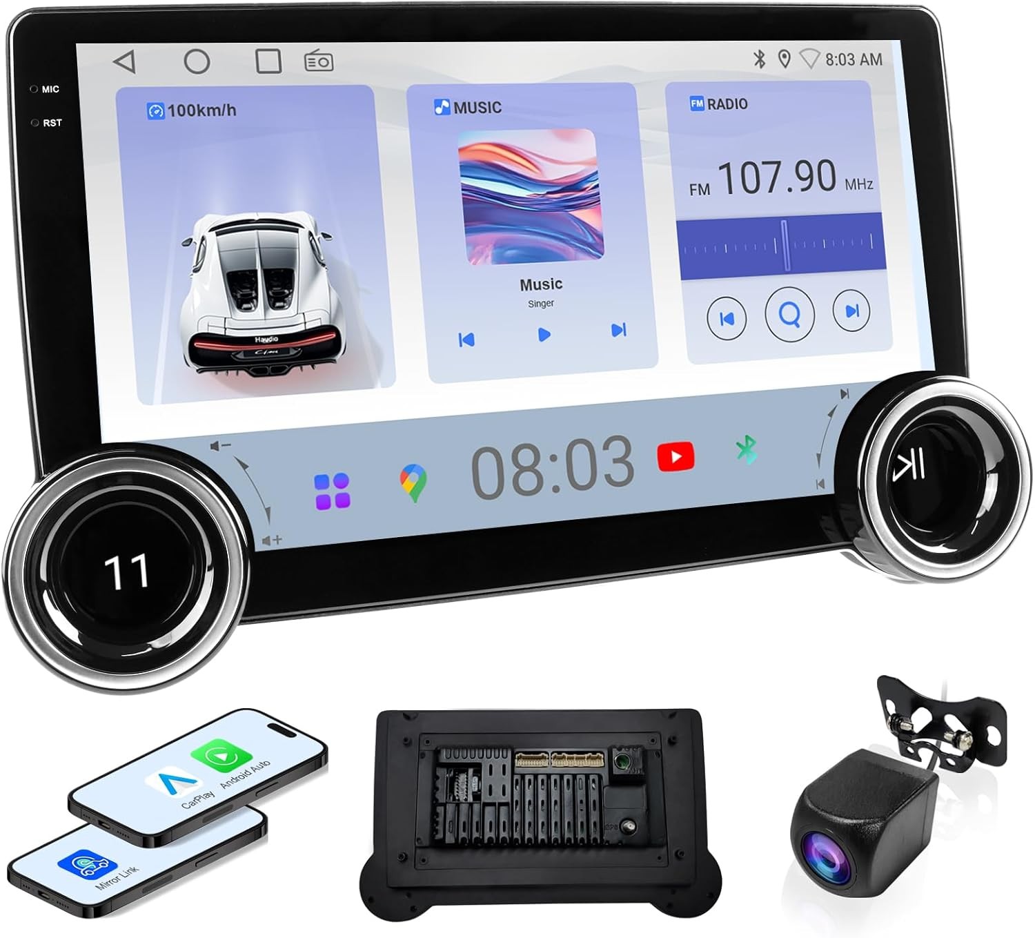 10.1″ Wireless CarPlay & Android Auto Car Stereo – 2GB RAM 64GB ROM, BLACK