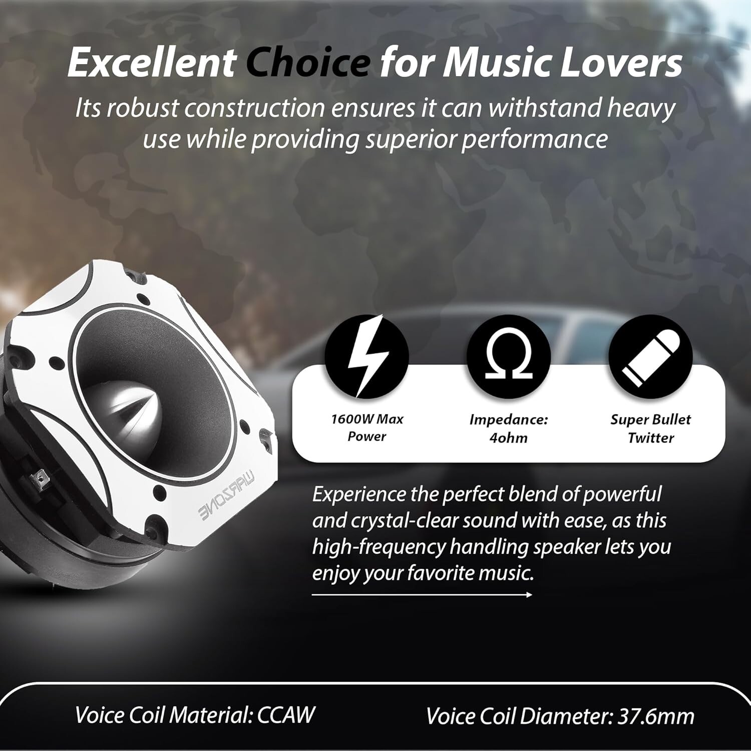 WARZONE 4.02-Inch Super Tweeter , 4 Ohm, 1600W Max, 105dB Sensitivity, Titanium
