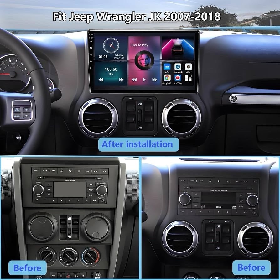 Car Radio Replacement for Jeep Wrangler JK 2007-2018: 8-Core 4GB+64GB 10.2 Inch