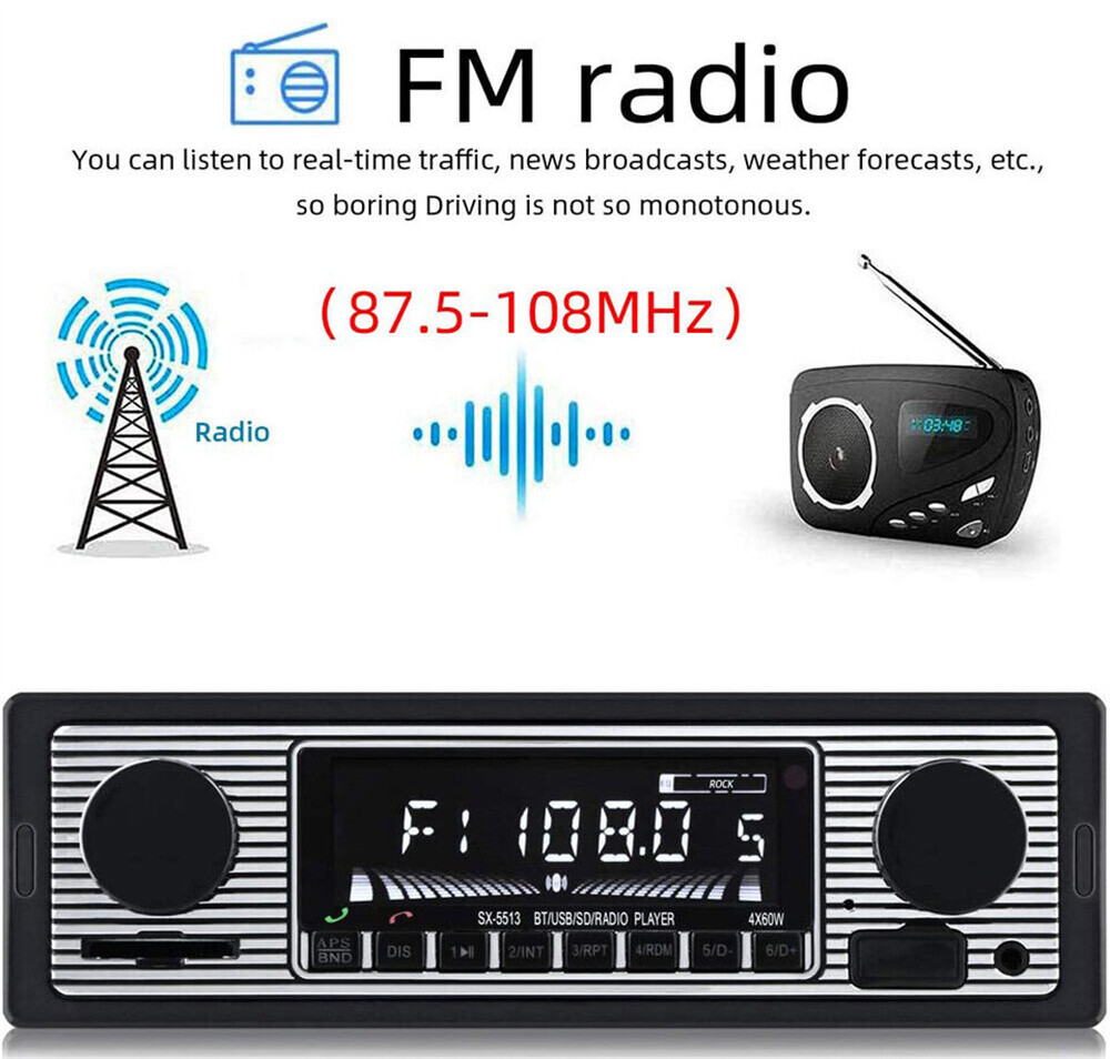 Bluetooth Car Stereo Audio In-Dash FM Aux Input Receiver SD USB MP3 Radio Player