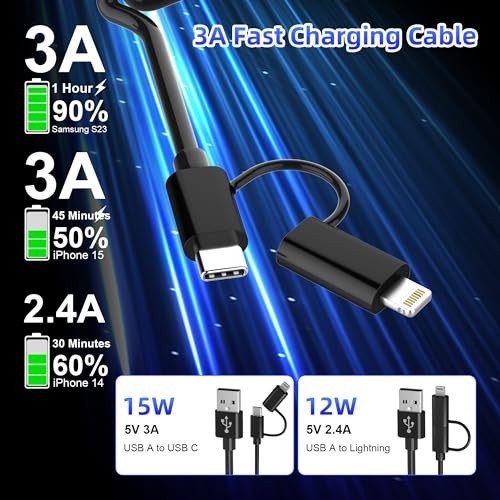 USB to USB-C and Lightning Cable Combo 2 in 1 Coiled Cable Support Apple Black