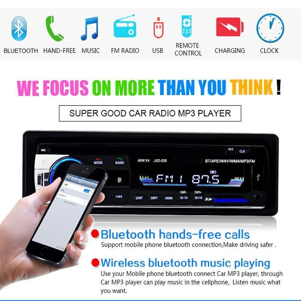 Car Radio Stereo 1Din Bluetooth FM Audio MP3/USB/SD/AUX In-Dash Player JSD-520