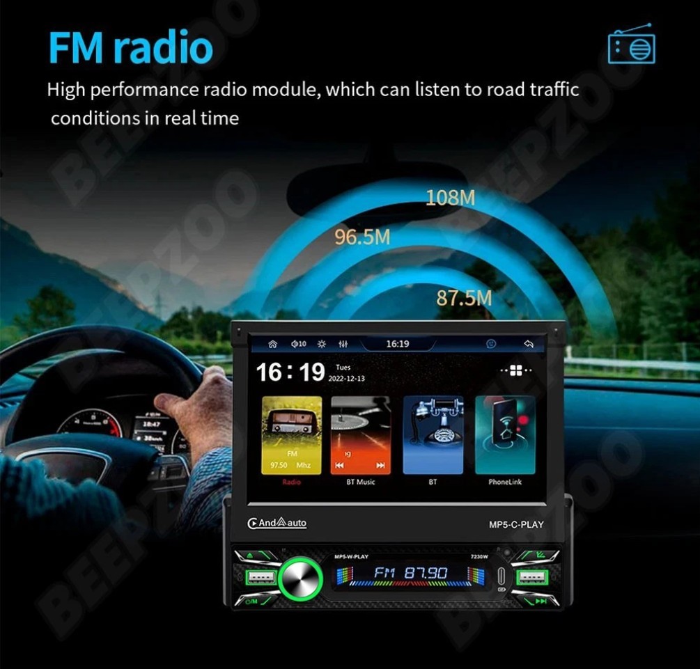 7″ 1 Din Flip Car Radio MP5-II Player Carplay AndroidAuto Touch Video USB Remote