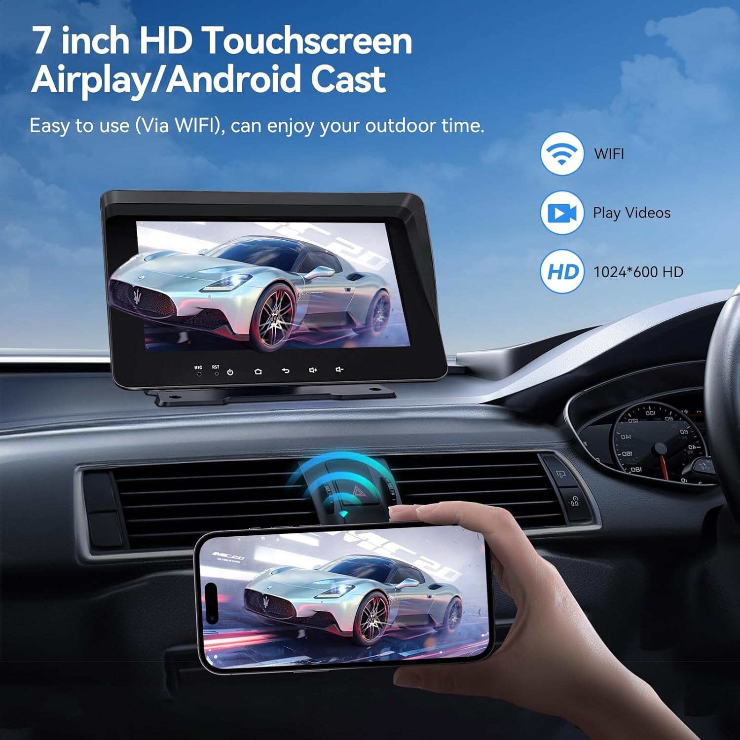 Wireless Carplay Screen for Car,Portable Car Stereo with Carplay & Android Auto/
