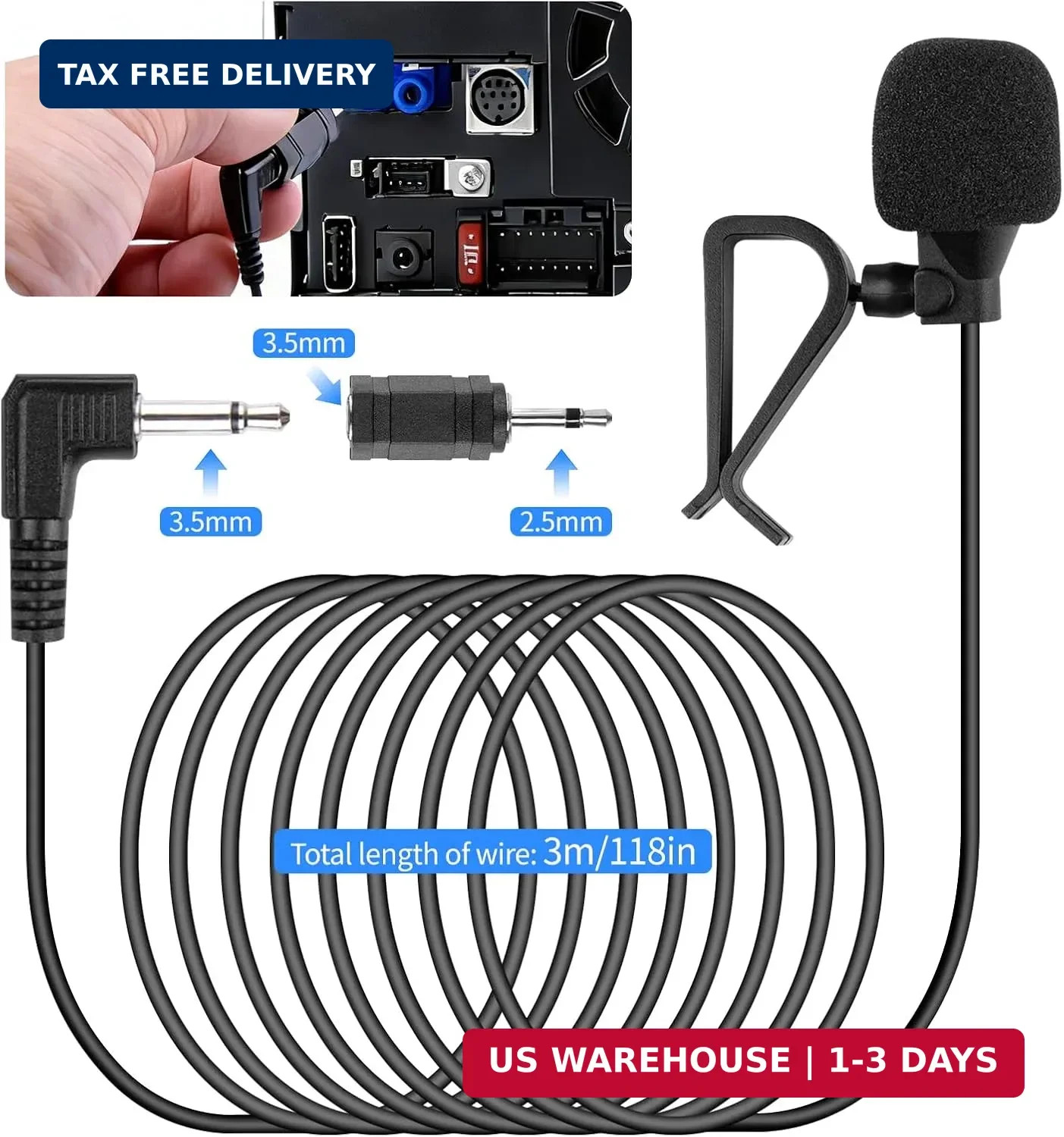 1 Set 3.5mm Plug Car Microphone,Handsfree Dash Car Stereo Receiver, Compatible V