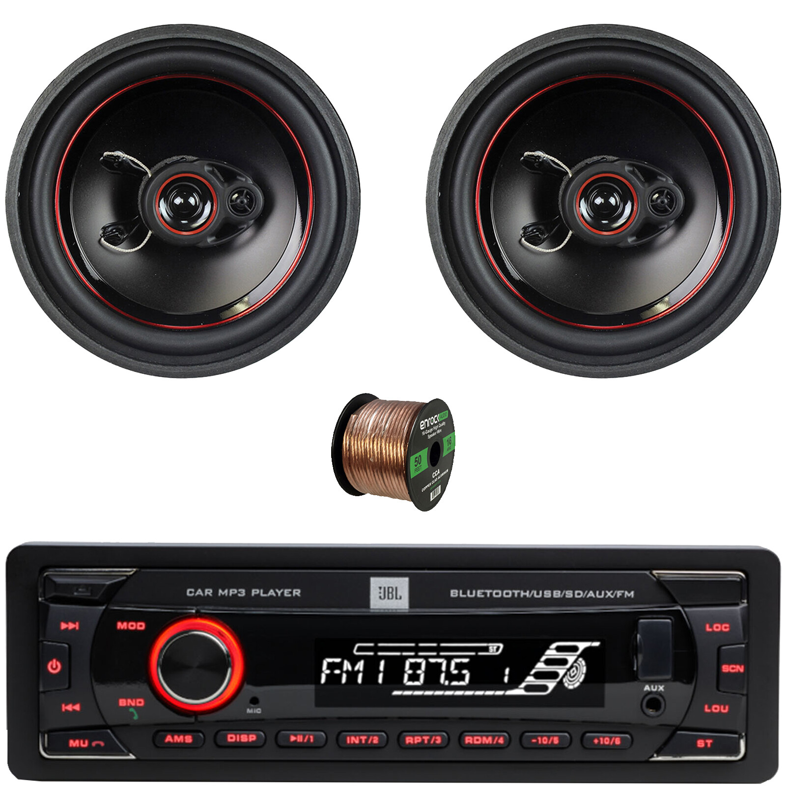 JBL Single-DIN Bluetooth FM SD/MP3 Radio, 2x 6.5″ 330W Max Tri Axial Speakers