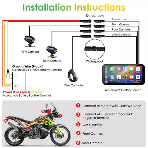 Android Wireless Carplay Car Motorcycle Stereo with Dual Camera Tire pressure