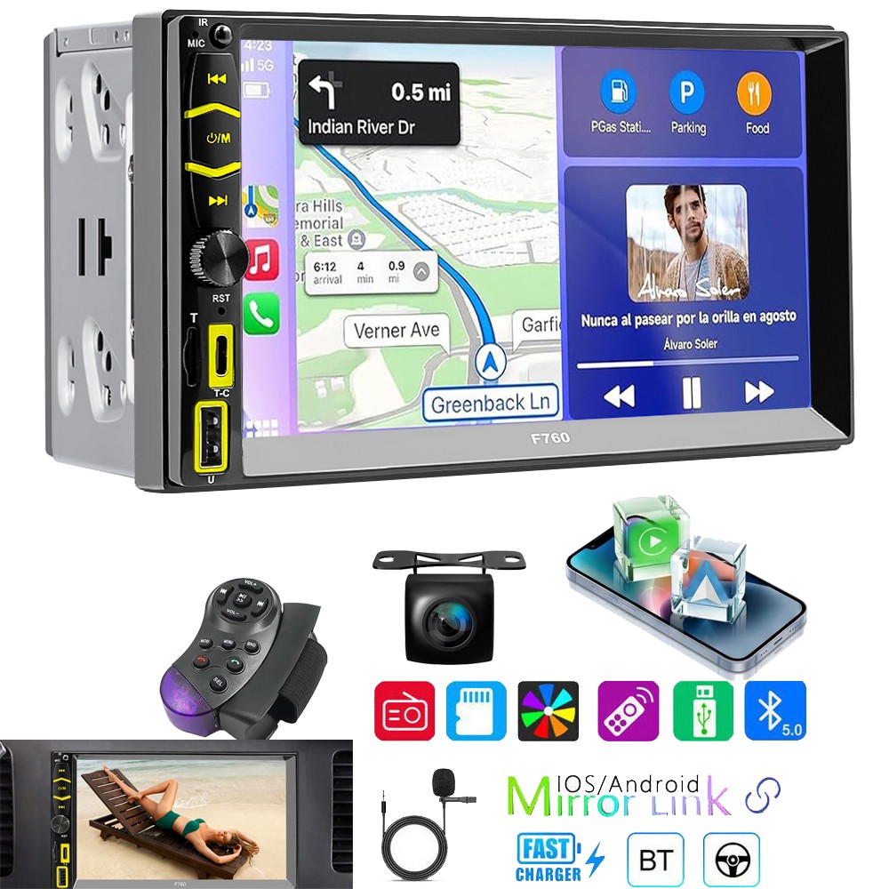 7″ Touch Screen 2Din Car Stereo Radio BT Wireless Android Auto CarPlay Navi DSP