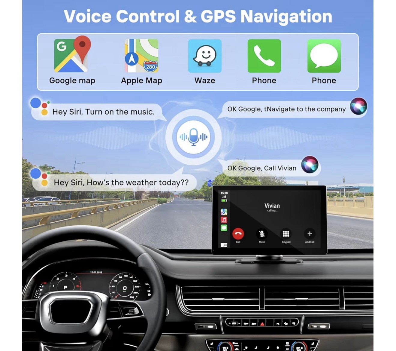 9” Inch Wireless Carplay Screen For Car With 4k Dash Cam,