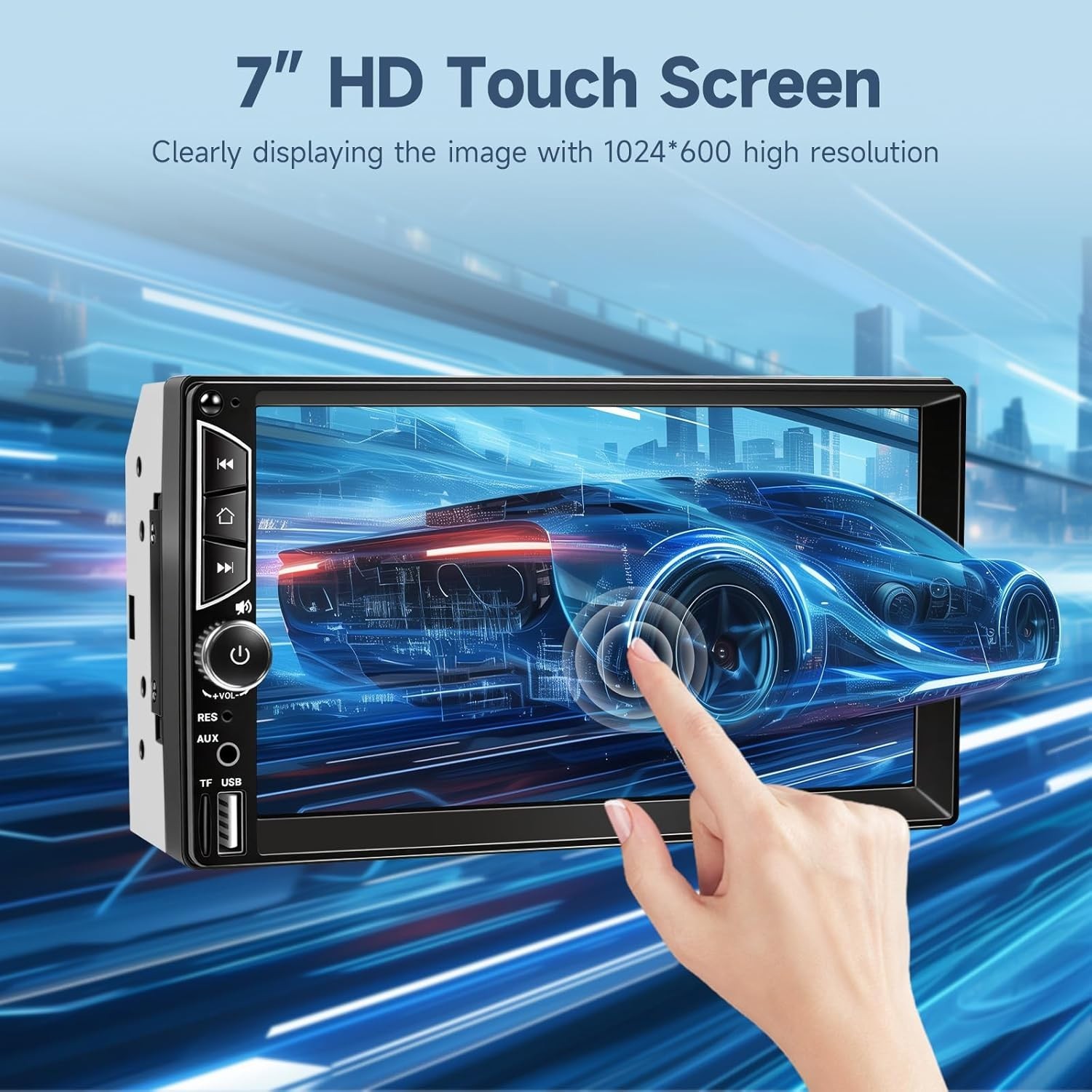 Double Din Car Audio with Touchscreen, FM/USB & Waterproof Backup Camera