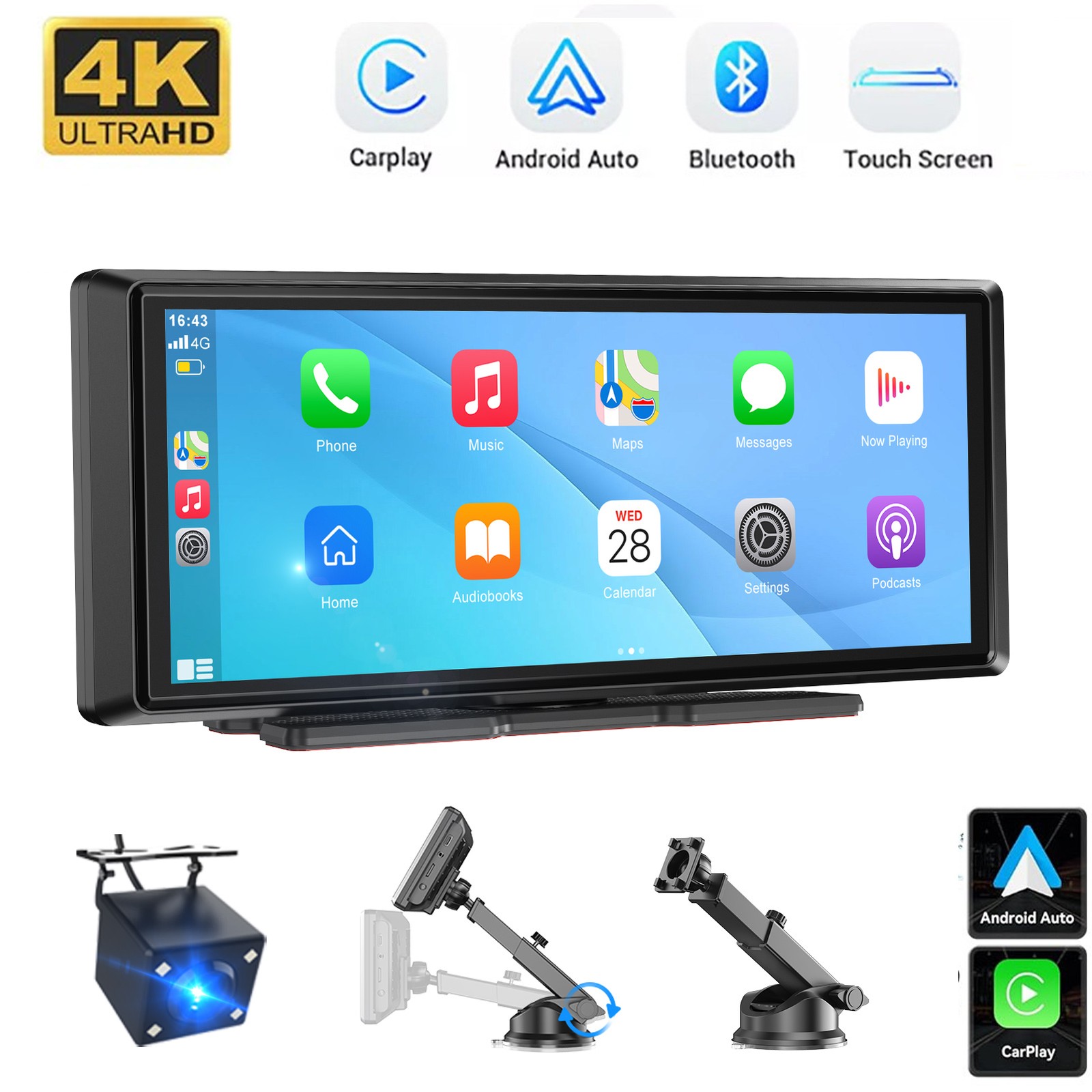 8.1″ Large Screen Portable Carplay Android Auto With Cam Car Stereo SAT NAV BT