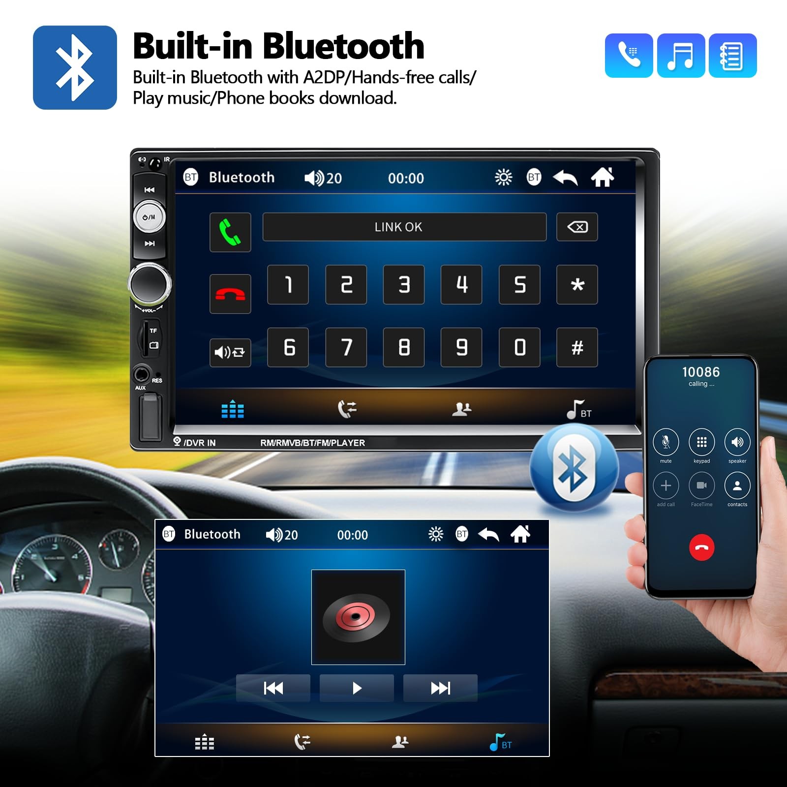 Radio De Pantalla Tactil Với Soporte De Volante Y Camara De Reversa Pro