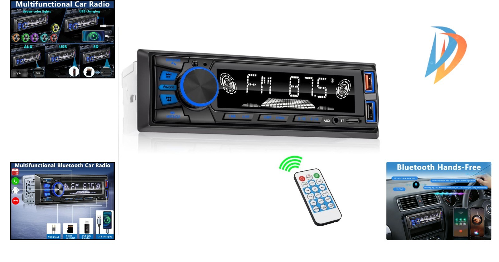 Bluetooth Single DIN Car Stereo with Dual USB & 7 LED Colors for Custom Ambiance