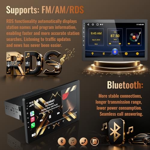 10.1 Inch Single Din Car Stereo, Rotatable Touch Screen, 10.1inch 2+32G
