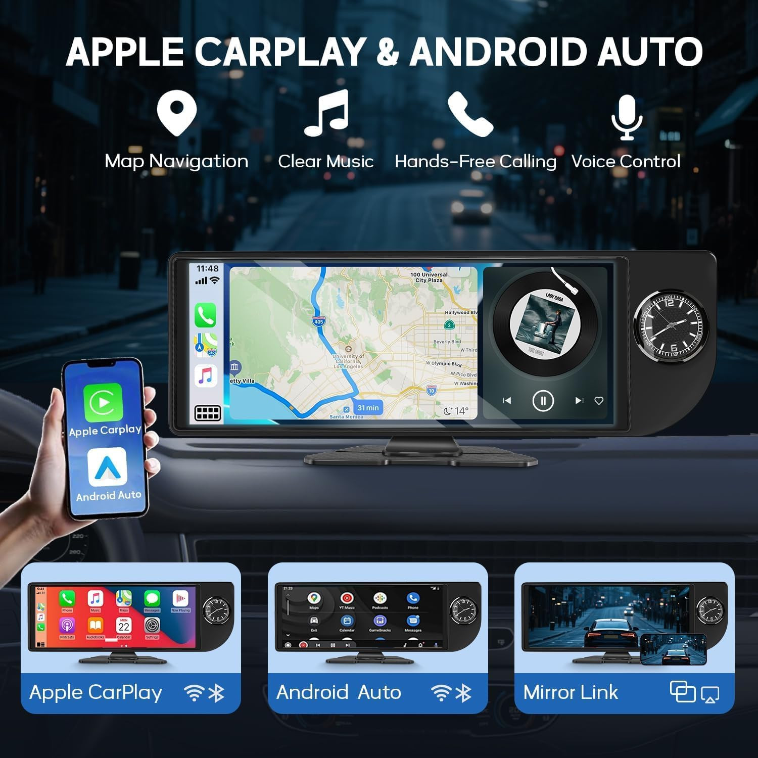 Wireless Carplay Screen for Car – 10.26’’ Apple Carplay & Android Auto Touch Scr