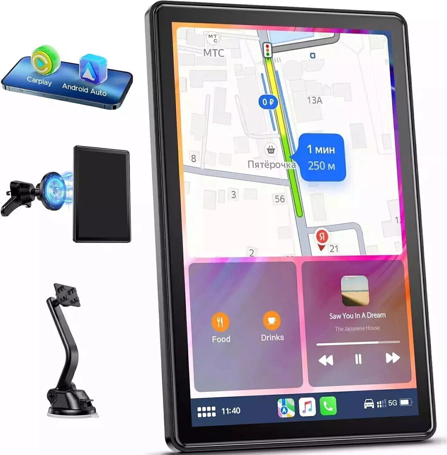 New Portable Car Stereo 7″ Touch Screen BT Wireless Apple Carplay Android Auto