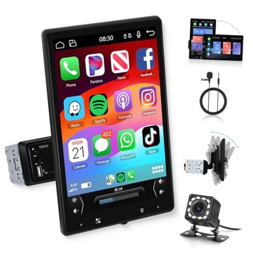10.4″ Single Din Single Din Touchscreen Car Stereo Wireless Carplay& Android