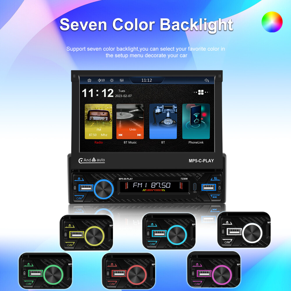 7″ Single 1DIN Car Stereo electric CarPlay Touch Screen USB MP5 Player Flip Out