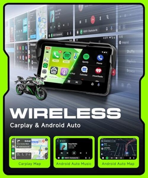 Motorcycle CarPlay Screen 5 Inch Wireless & 5 Inch with Removable Bracket