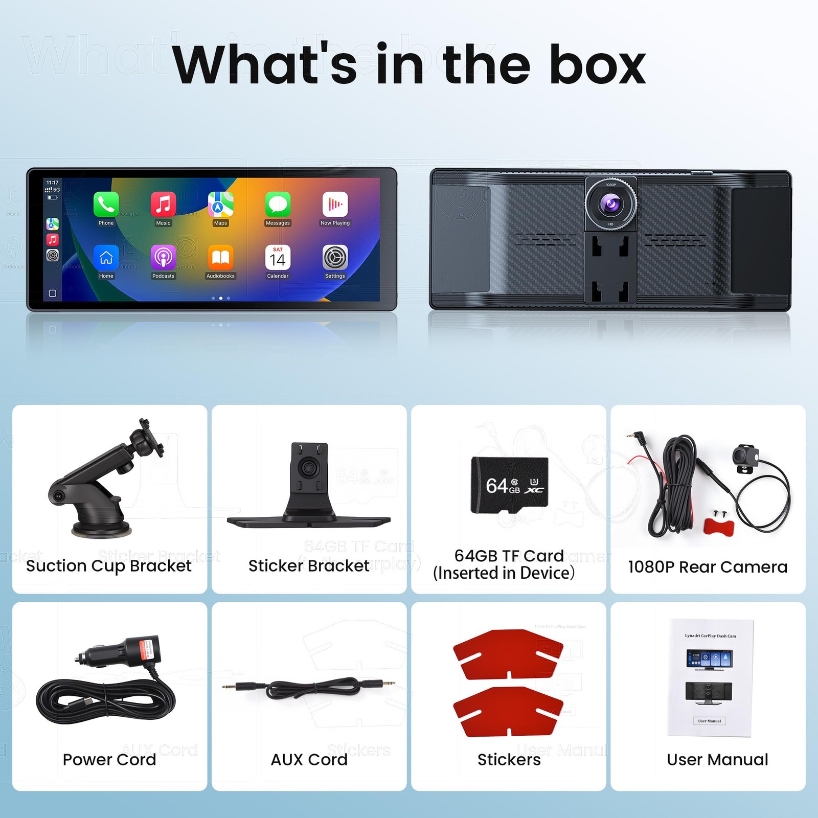 10.26″ Carplay Screen for Car,4K Dash Cam,Portable for Apple Android Auto,Voi…