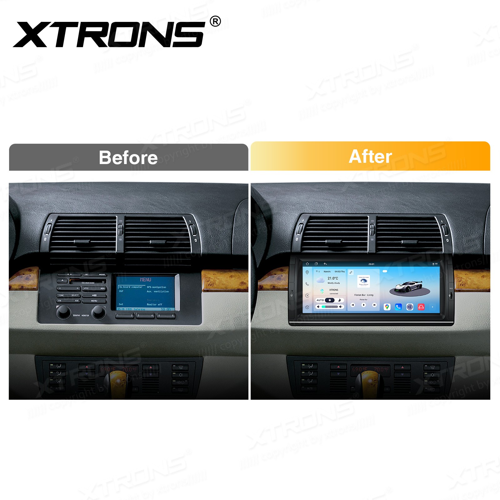 For BMW X5 E53 10.25″ QLED Touch Screen Android 14 Car Stereo GPS Dual Bluetooth