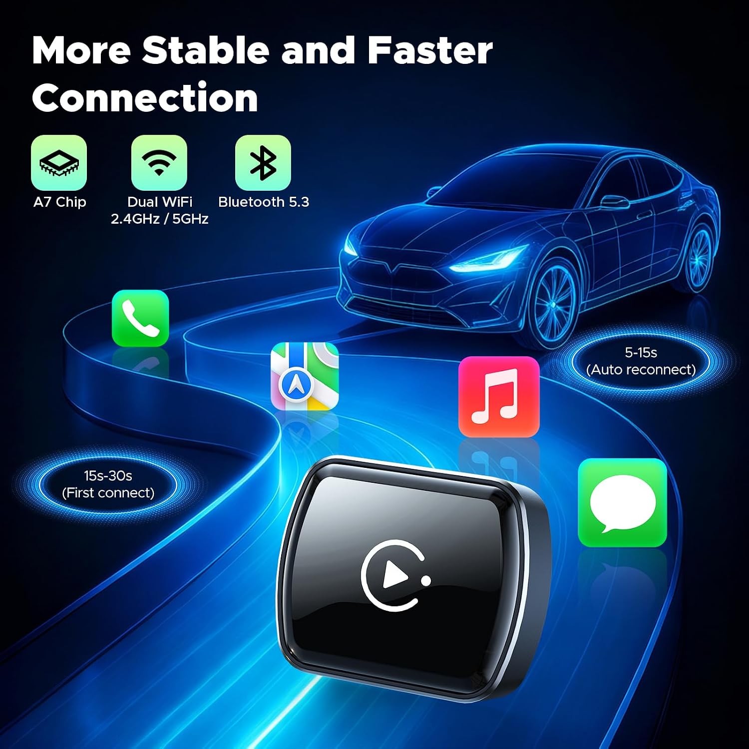 4-IN-1 Wireless CarPlay Adapter & Android Auto Wireless Adapter Plug & Play USB