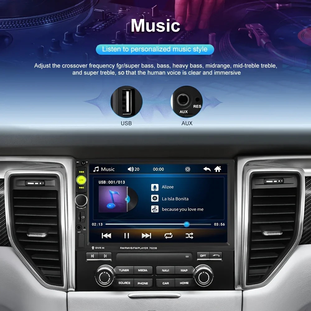 7″ Double 2 DIN Car MP5 Player Bluetooth Touch Screen FM Stereo Radio + Camera:
