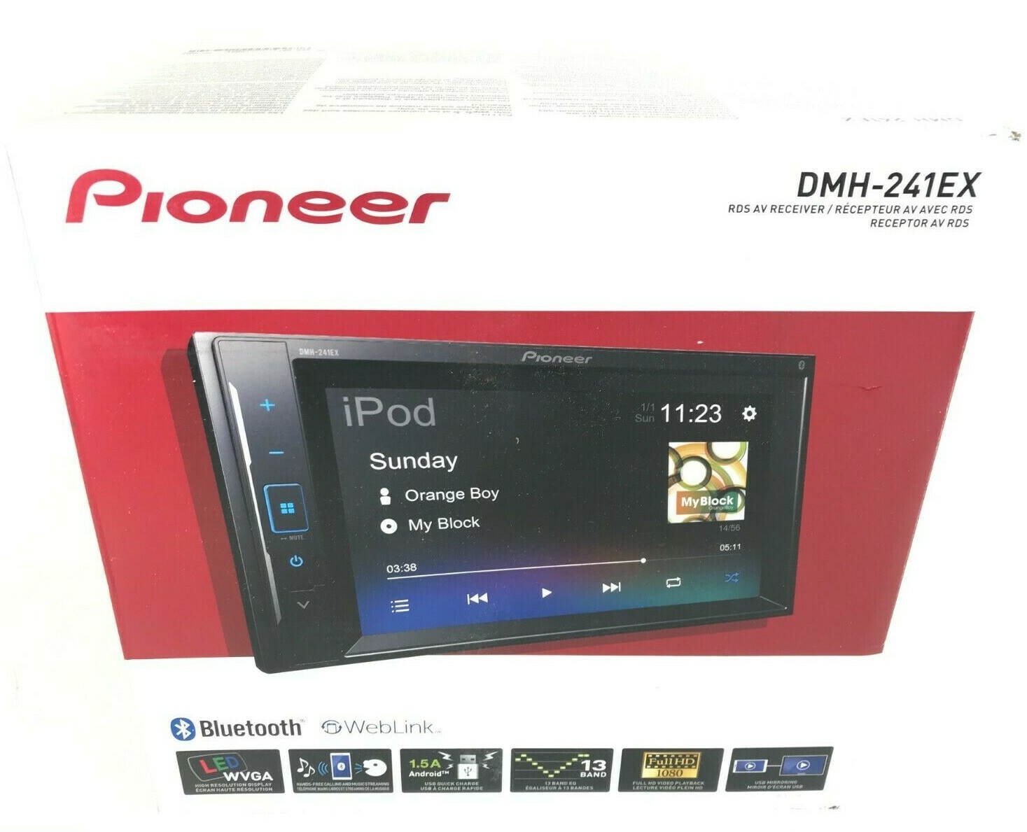 Pioneer DMH-241EX Android iPhone Alexa Bluetooth Media USB Mirror Aux AM FM 6.2″