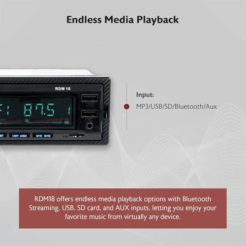 RDM18 V2 In-Dash Digital Media Car Receiver 50W – 4 Channels – Bluetooth