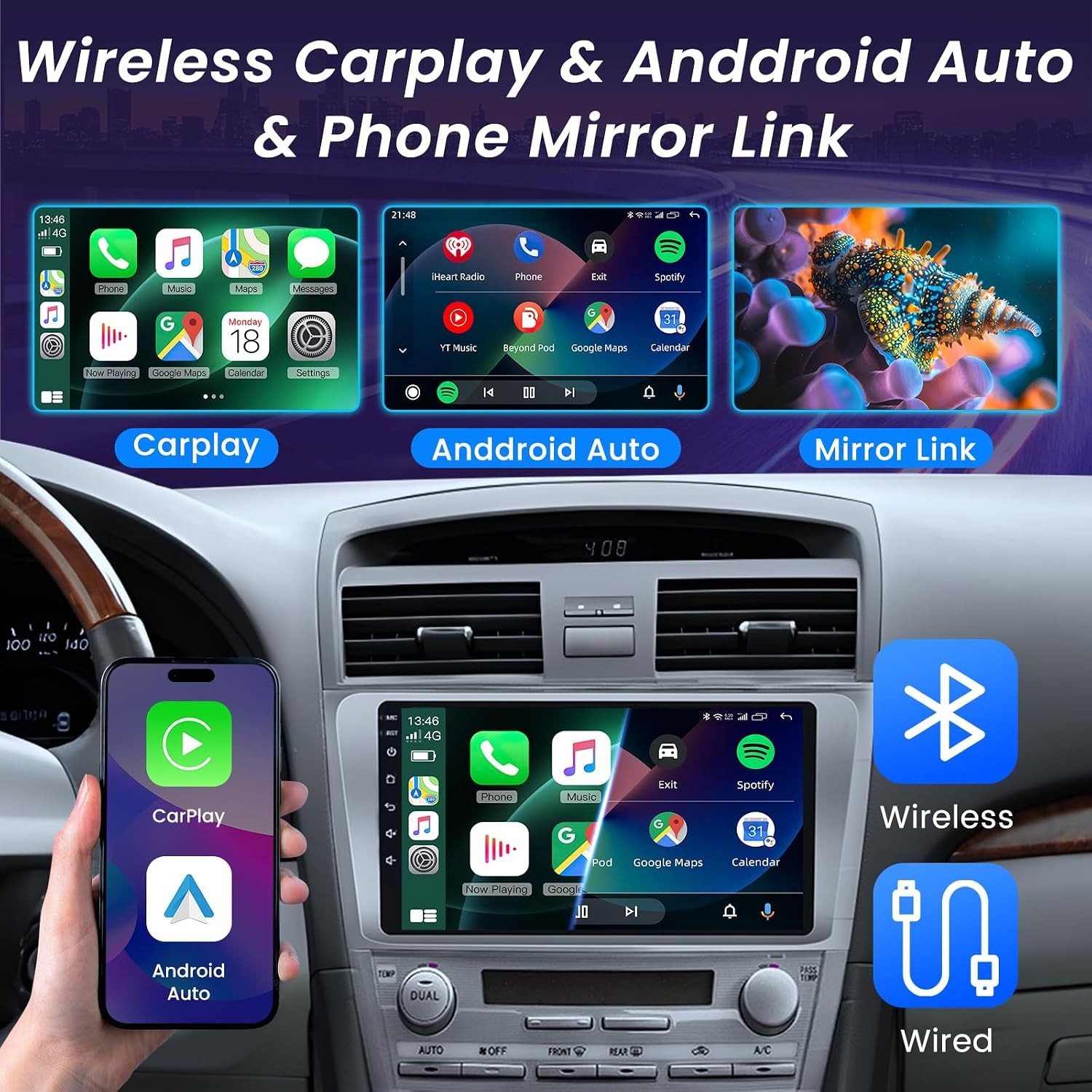 CarPlay For 2007-2011 TOYOTA CAMRY Android Car Stereo Radio GPS Navi Support JBL