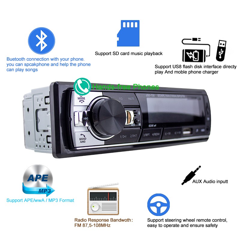 1 Din Bluetooth FM MP3 USB SD AUX With Remote Control Car Radio Receiver