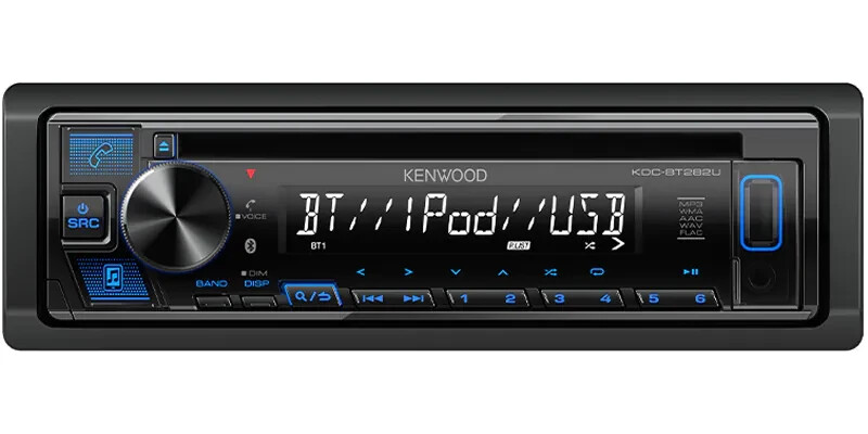 Kenwood KDC-BT282U CD Receiver w/Bluetooth, Front USB and AUX, Blue Illumination
