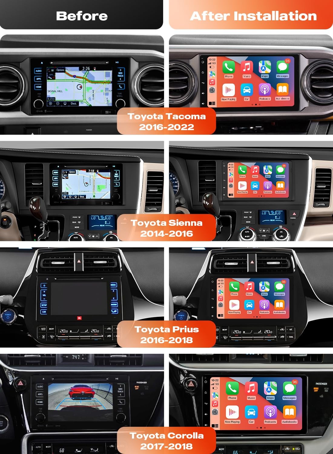 Dasaita Universal Fit Car Stereo for Toyota Tacoma Corolla Sienna Prius,…