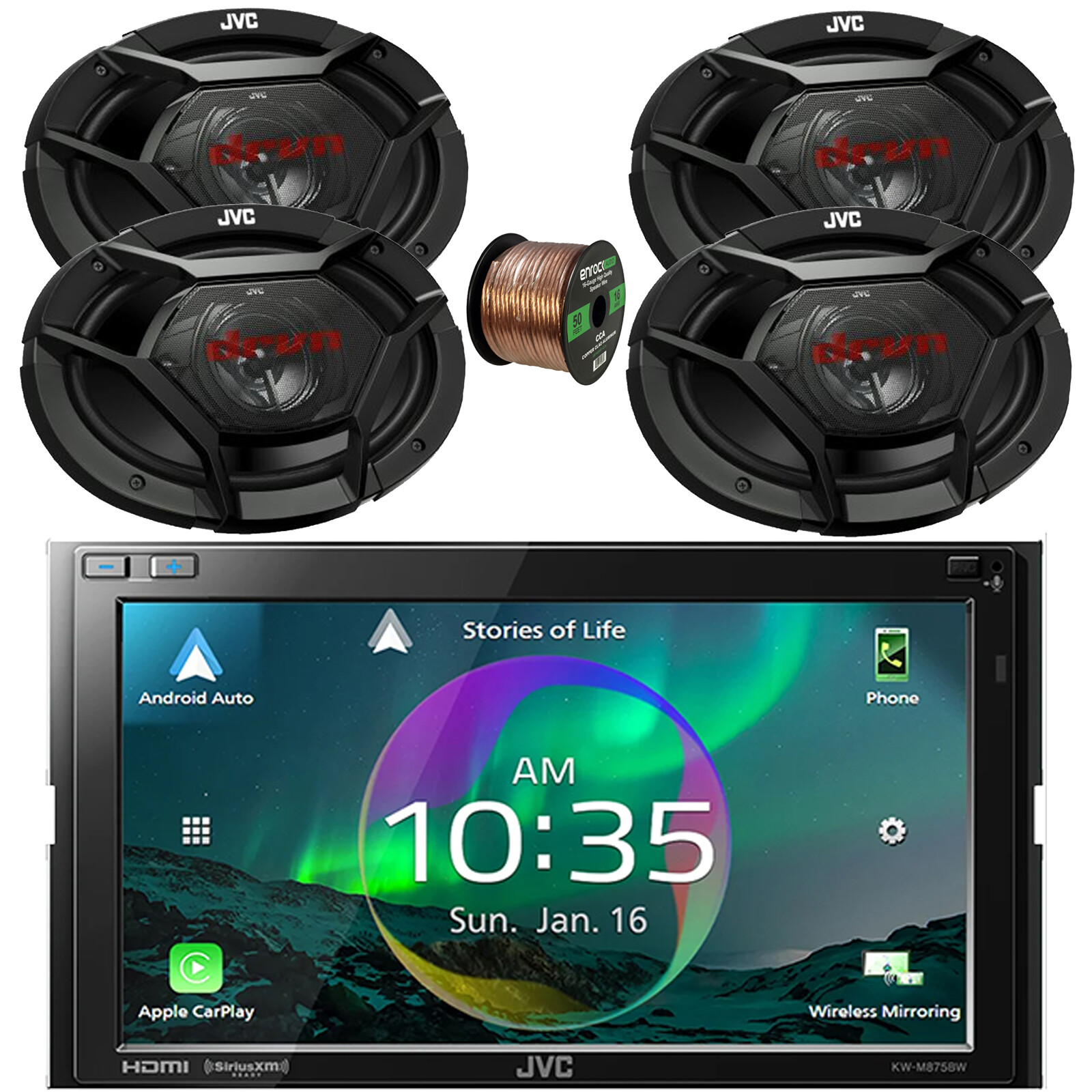JVC 2DIN 6.8″ Touchscreen Bluetooth HDMI/WiFi Car Radio, 4x 6×9″ Speakers, Wire