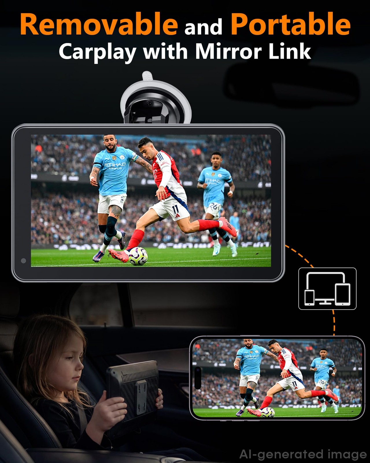 Portable Carplay Screen with Backup Camera – Plug-Play 7-inch HD 1080P Car To…