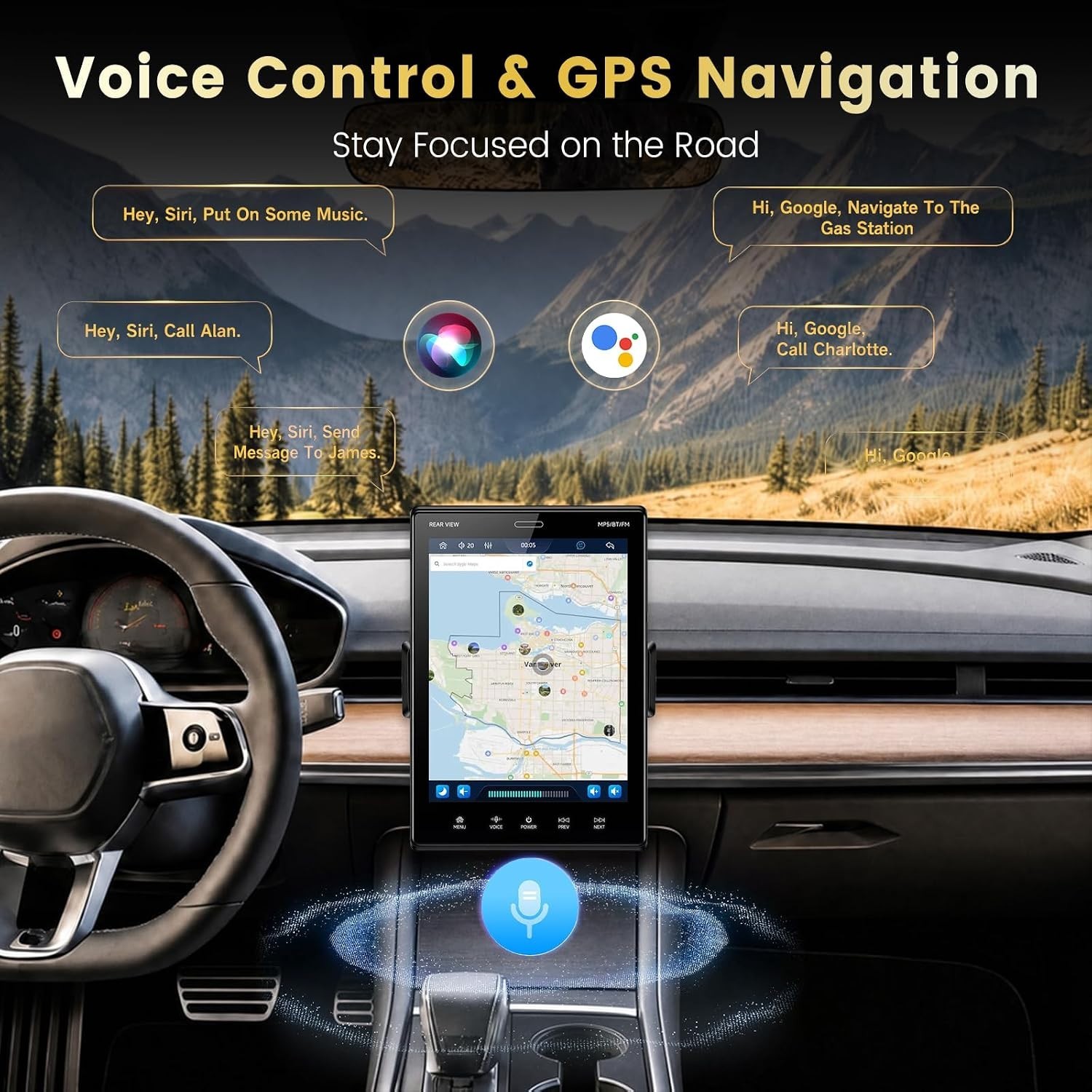 9.5″ Single DIN Car Stereo Wireless CarPlay Android Auto Bluetooth Camera
