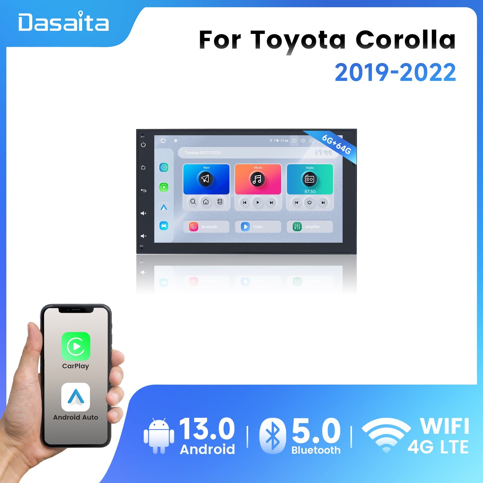 Dasaita 9″ Universal 2 Din Android Car Stereo for Toyota Corolla/Tacoma/Sienna