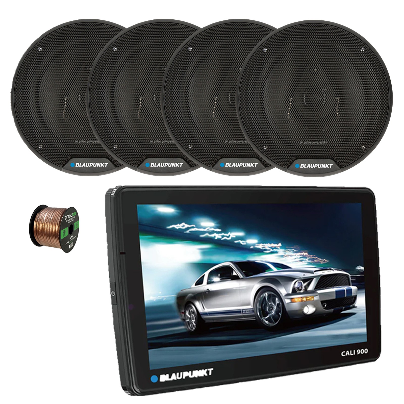 Blaupunkt CALI 900 9″ Touchscreen WiFi Receiver, 4x 6″ 40W Car Speakers, Wire